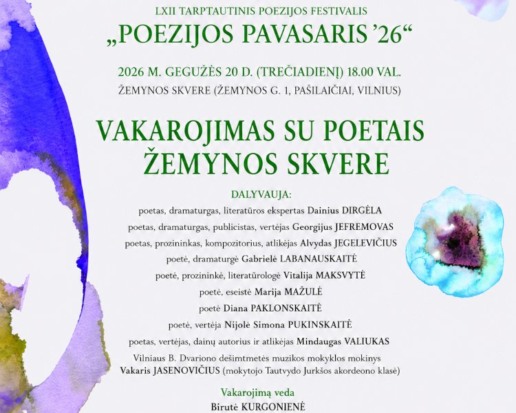 VAKAROJIMAS SU POETAIS ŽEMYNOS SKVERE | Poezijos pavasaris ’26